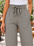Pantalón Palazzo Mujer Rayado Tiro Alto Cintura Elástica
