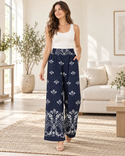 Pantalón Palazzo Mujer Modelo Florencia Estampado Floral