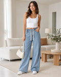 Jeans Mujer Pierna Ancha Cintura Elasticada Ajustable
