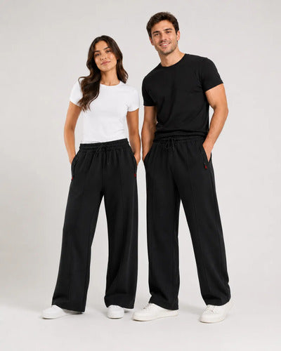 Pantalón De Buzo Unisex Pierna Ancha Con Interior Térmico