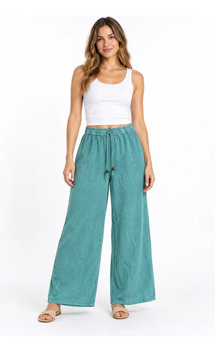 Pantalón Mujer Palazzo Tiro Alto Cintura Elasticada Brisa