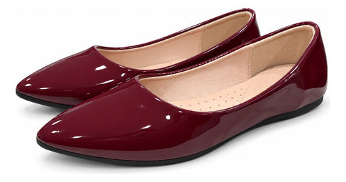 Balerina Mujer Punta Fina Charol Zapato Plano Elegante