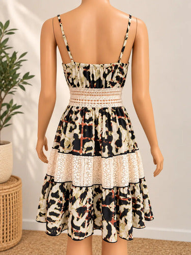 Vestido Mujer Corto Estampado Encaje Tirantes Estilo Boho