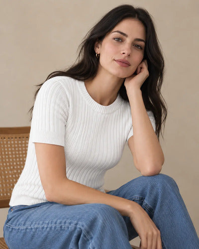 Top Mujer Tejido Acanalado Manga Corta Talla Única