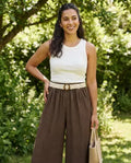 Pantalón Palazzo Mujer Cinturón Tejido Pierna Ancha