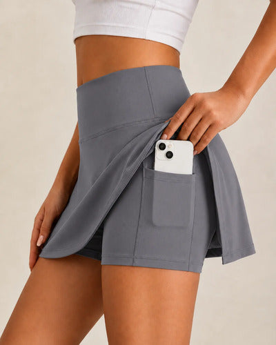 Falda Short Deportiva Mujer Tiro Alto Con Bolsillo