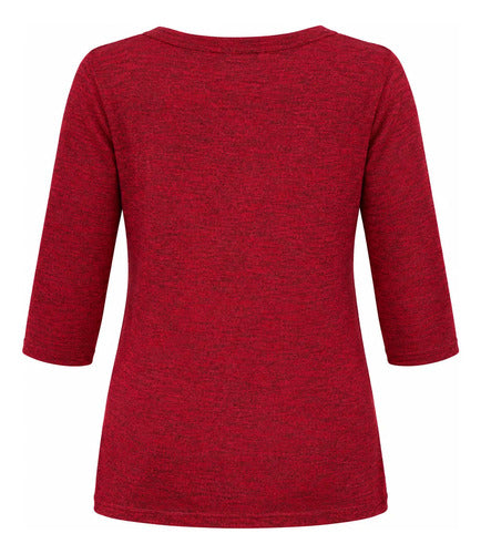 Polera Mujer Manga 3/4 Escote V Con Detalles Metálicos