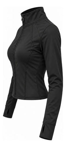 Chaqueta Deportiva Mujer Ajustada Cuello Alto Con Cierre