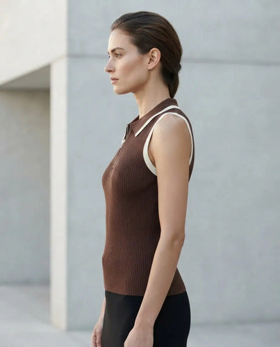 Polera Mujer Sin Mangas Cuello Polo Cierre Talla Única