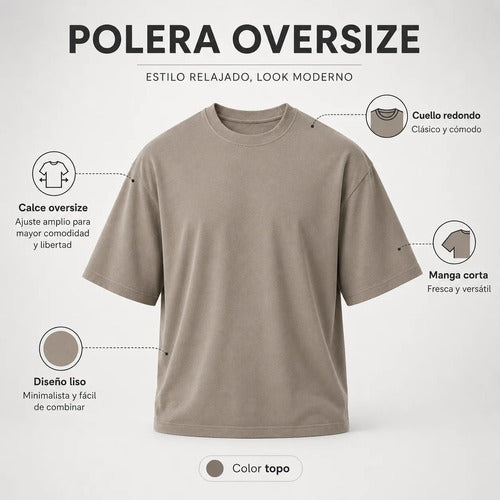 Polera Hombre Oversize Manga Corta Cuello Redondo Lisa