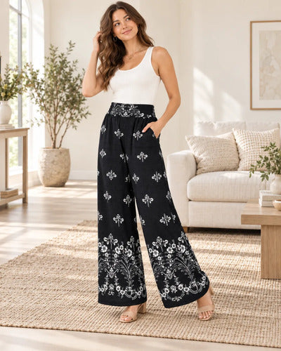 Pantalón Palazzo Mujer Modelo Florencia Estampado Floral