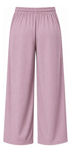 Pantalón Casual Mujer Palazzo Acanalado Cintura Elasticada