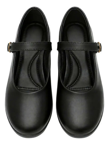 Zapato Escolar Y Cueca Niña Mujer Negro Con Correa