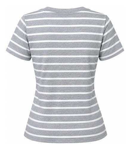 Polera Mujer Manga Corta Cuello V Rayas Casual