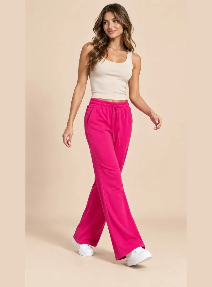 Pantalón Mujer Flare Pierna Ancha Cintura Elasticada