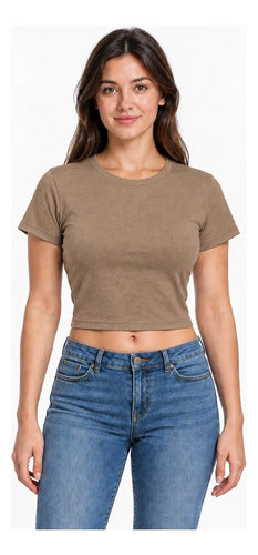 Polera Mujer Básica Manga Corta Cuello Redondo