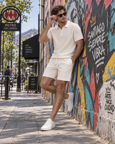 Conjunto Hombre Polera Polo Manga Corta Short Texturizado