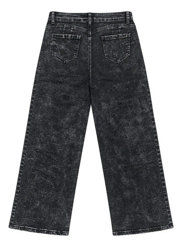 Jeans Pantalon Mujer Tiro Alto Pierna Ancha Negro Lavado