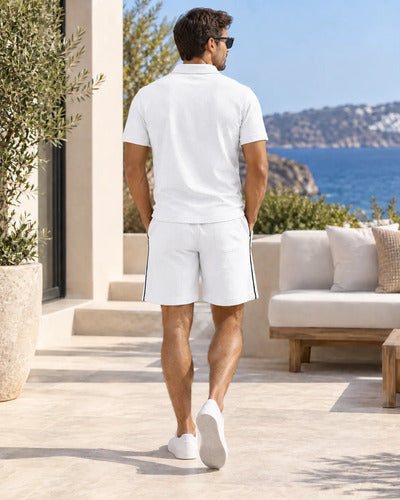 Conjunto Hombre Polera Cuello Polo Y Short Tela Texturizada