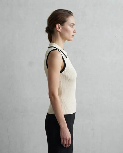Polera Mujer Sin Mangas Cuello Polo Cierre Talla Única