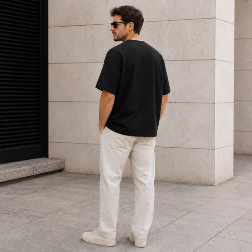 Polera Hombre Oversize Manga Corta Cuello Redondo Lisa