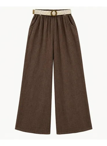 Pantalón Palazzo Mujer Cinturón Tejido Pierna Ancha