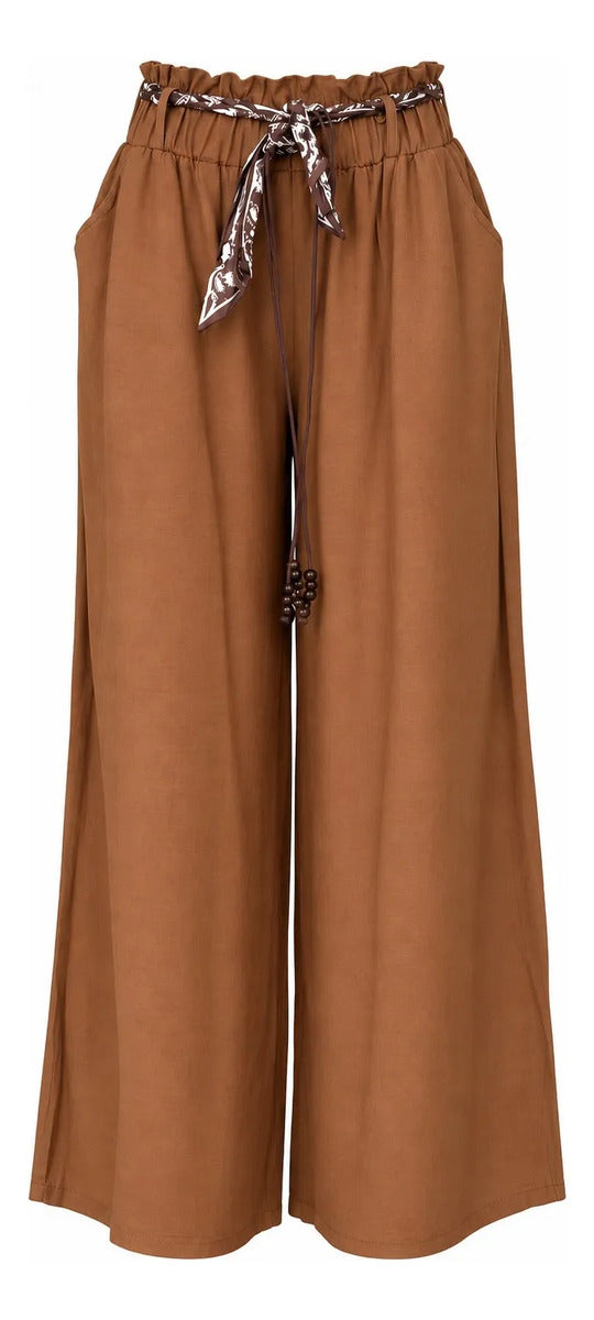 Pantalón Palazzo Mujer Cintura Elasticada con Lazo Siena