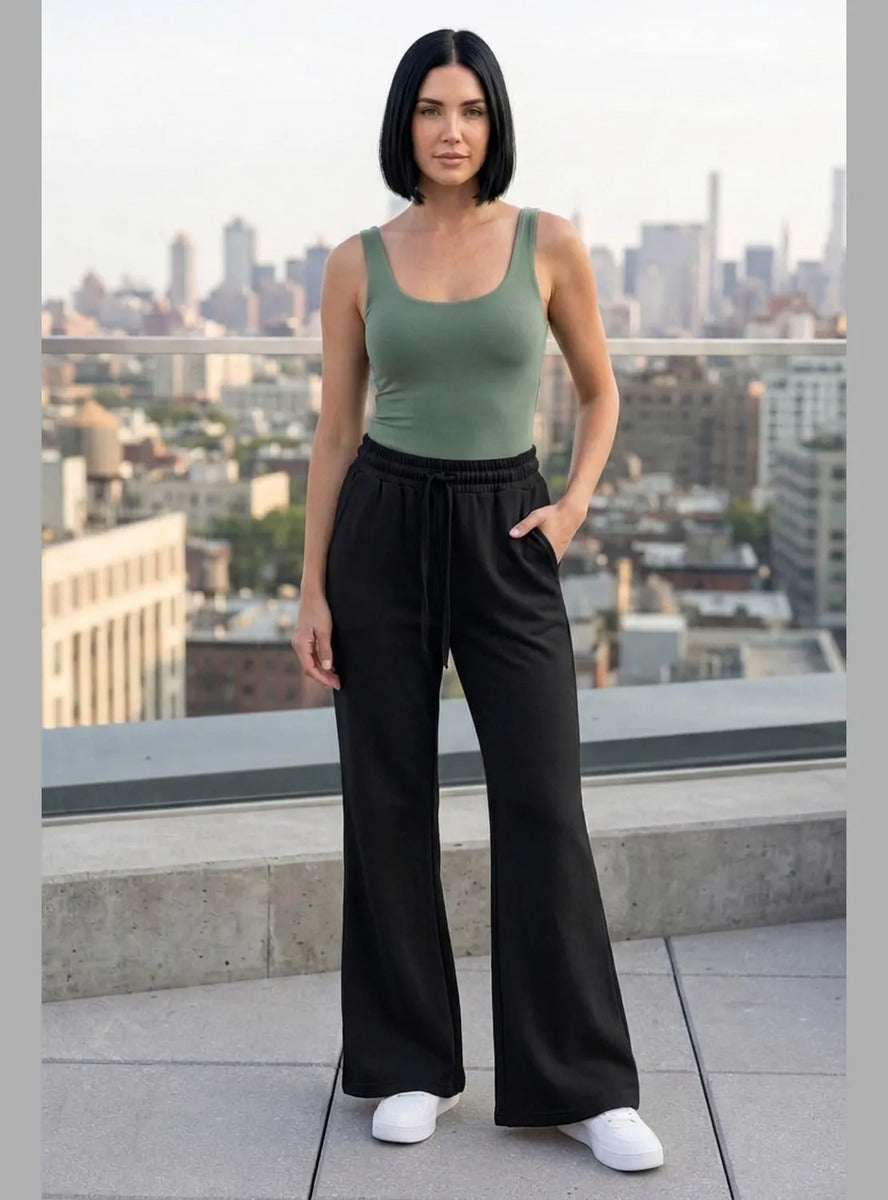Pantalón Mujer Flare Pierna Ancha Cintura Elasticada