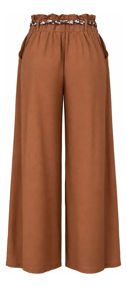 Pantalón Palazzo Mujer Cintura Elasticada con Lazo Siena