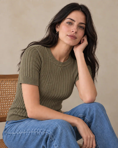 Top Mujer Tejido Acanalado Manga Corta Talla Única