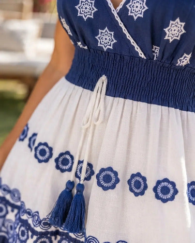 Vestido Mujer Bordado Floral Escote V Tirantes Ajustables