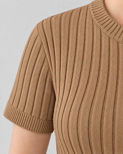 Top Mujer Tejido Acanalado Manga Corta Talla Única