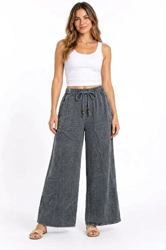 Pantalón Mujer Palazzo Tiro Alto Cintura Elasticada Brisa