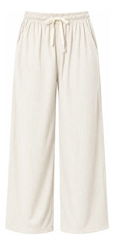 Pantalón Casual Mujer Palazzo Acanalado Cintura Elasticada