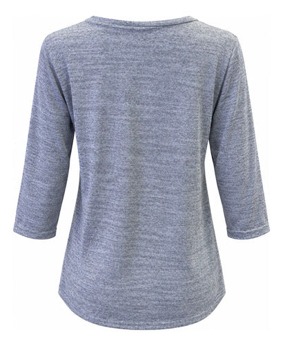 Polera Mujer Manga 3/4 Escote V Con Detalles Metálicos