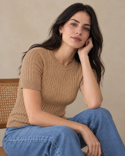 Top Mujer Tejido Acanalado Manga Corta Talla Única