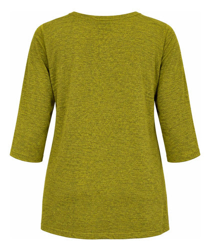 Polera Mujer Manga 3/4 Escote V Con Detalles Metálicos