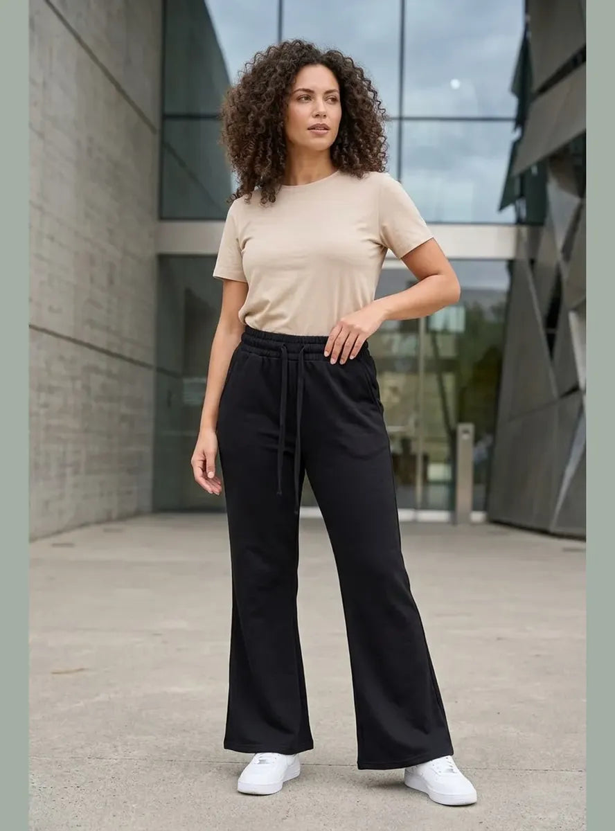 Pantalón Mujer Flare Pierna Ancha Cintura Elasticada