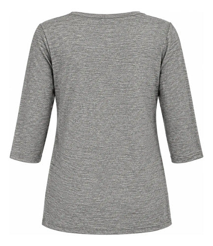 Polera Mujer Manga 3/4 Escote V Con Detalles Metálicos