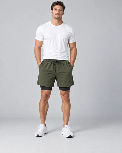 Short Deportivo Hombre 2 En 1 Con Calza Interior Gimnasio