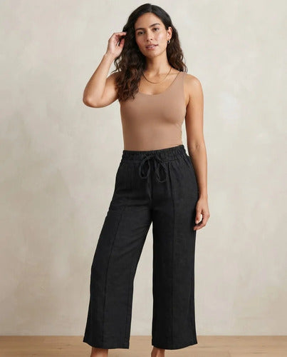 Pantalón Mujer Recto Con Cintura Elasticada Y Bolsillos