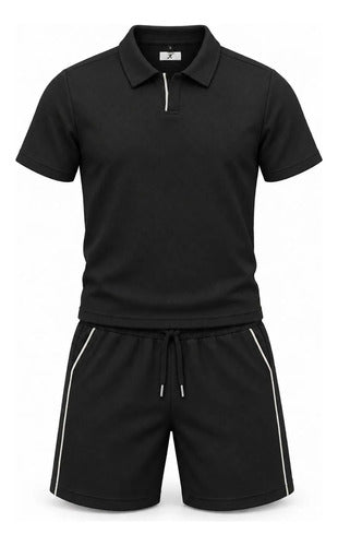 Conjunto Hombre Polera Cuello Polo Y Short Tela Texturizada