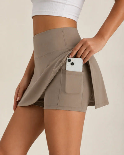 Falda Short Deportiva Mujer Tiro Alto Con Bolsillo