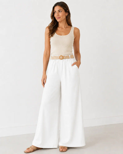 Pantalón Palazzo Mujer Pierna Ancha Cintura Elasticada