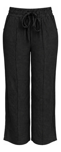 Pantalón Mujer Recto Con Cintura Elasticada Y Bolsillos