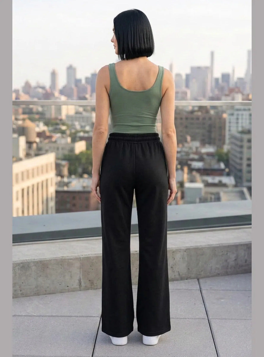 Pantalón Mujer Flare Pierna Ancha Cintura Elasticada
