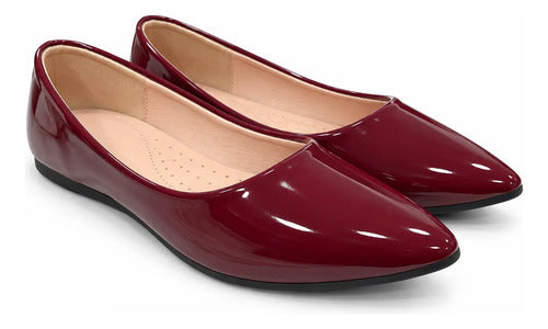 Balerina Mujer Punta Fina Charol Zapato Plano Elegante