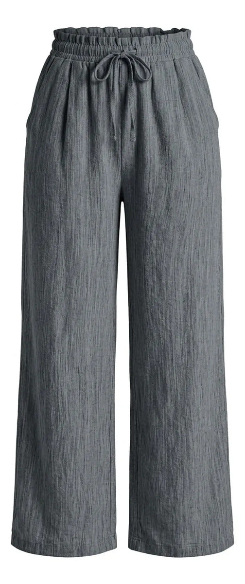 Pantalón Mujer Palazzo Jaspeado Pierna Ancha con Bolsillos