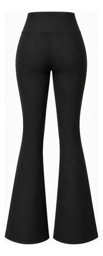 Calza Flare Mujer Negro Pantalon Tiro Alto Pierna Acampanada