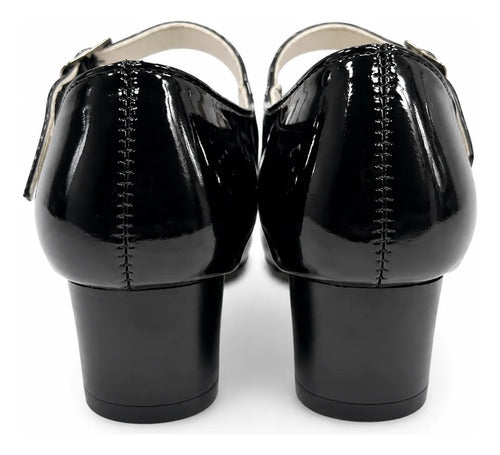 Zapato Cueca Mujer Charol Negro Taco Fiestas Patrias